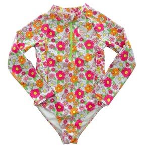 Betsey Johnson Girls Floral Long Sleeve Half
Zip Bathing Suit Size 14